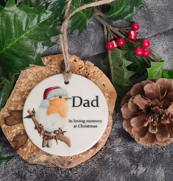 Personalised Remembrance Christmas Robin Hanging Ornament - Any Name