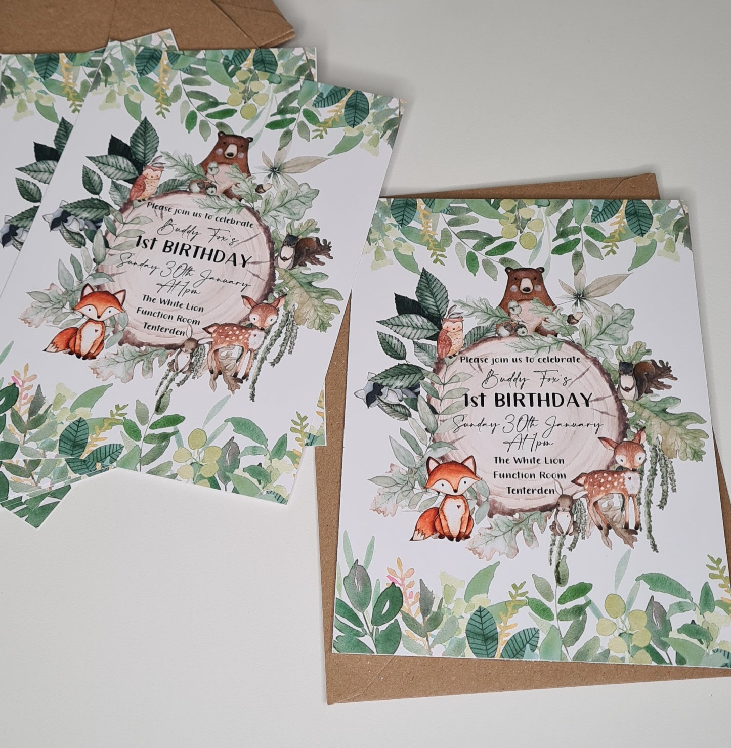 Personalised Woodland Animals Forest Party Invitation & Envelopes - Birthday - B
