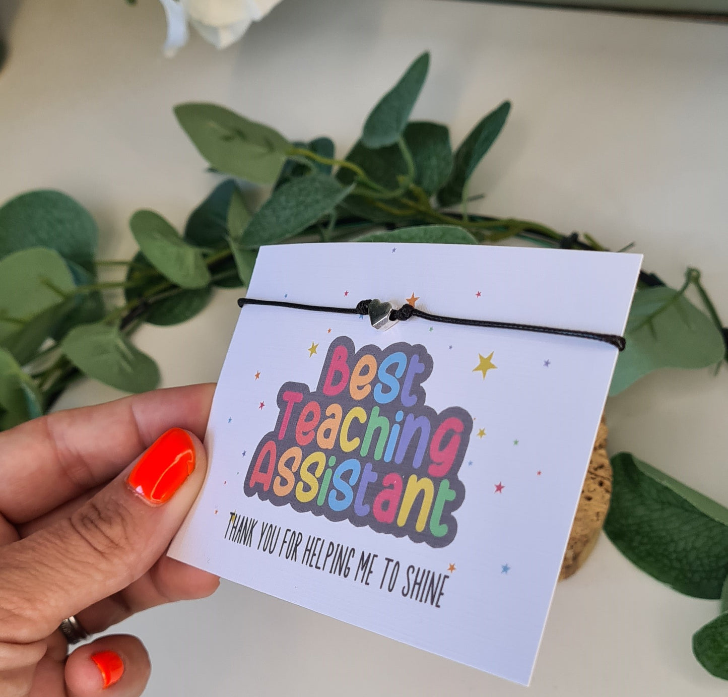 Best Teacher Thank You Wish Bracelet - Teaching Assistant Charm String Bracelet - Personalised Gift