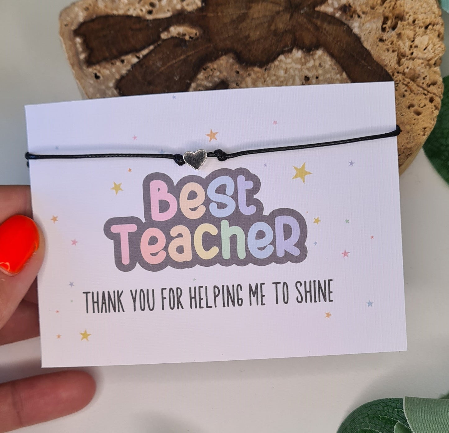 Best Teacher Thank You Wish Bracelet - Teaching Assistant Charm String Bracelet - Personalised Gift