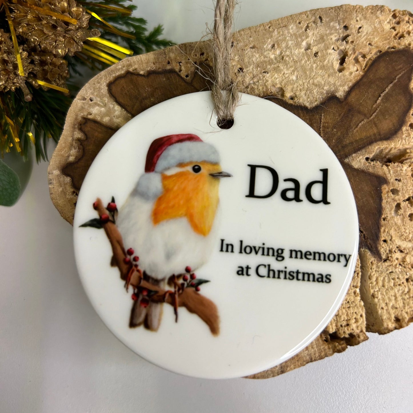 Personalised Remembrance Christmas Robin Hanging Ornament - Any Name
