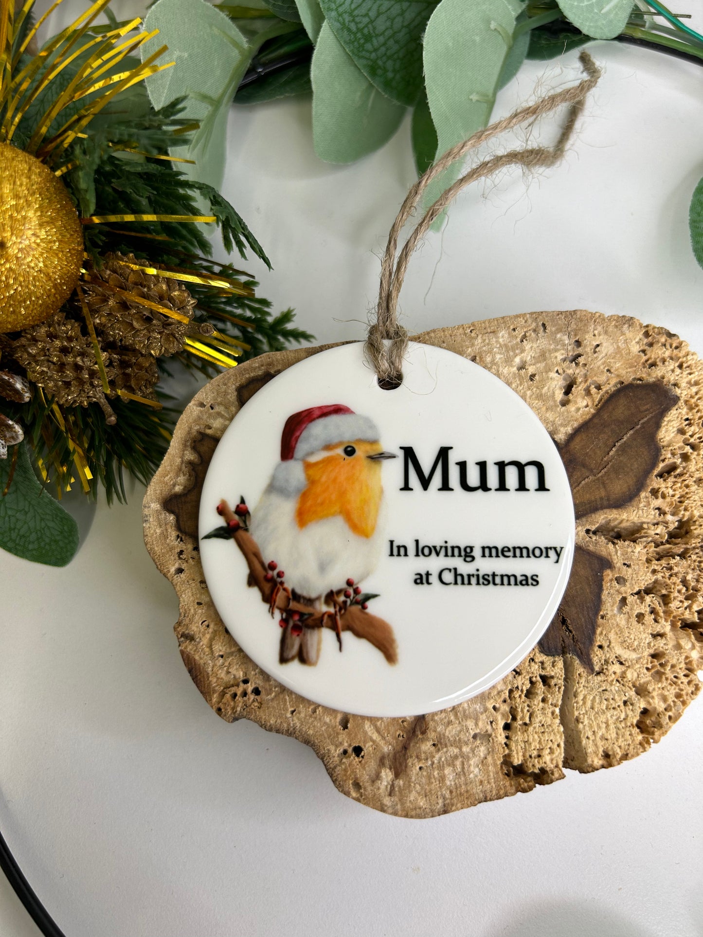 Personalised Remembrance Christmas Robin Hanging Ornament - Any Name