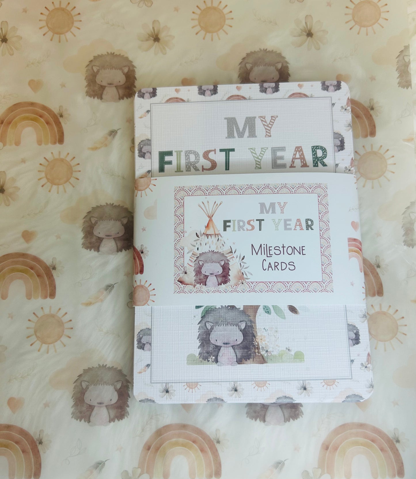 Baby milestone cards, Boho Hedgehog Rainbow, Baby shower Gift, My first year, New baby gift