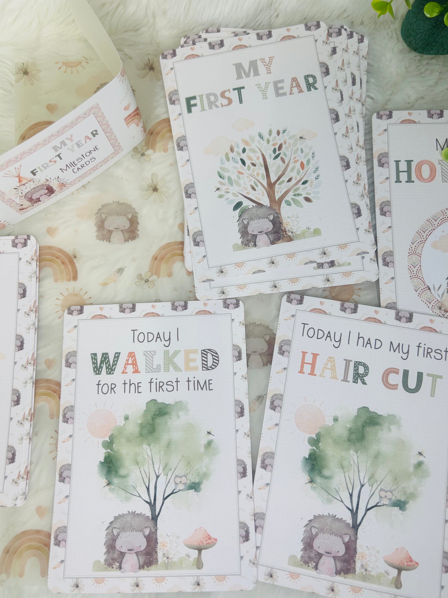 Baby milestone cards, Boho Hedgehog Rainbow, Baby shower Gift, My first year, New baby gift