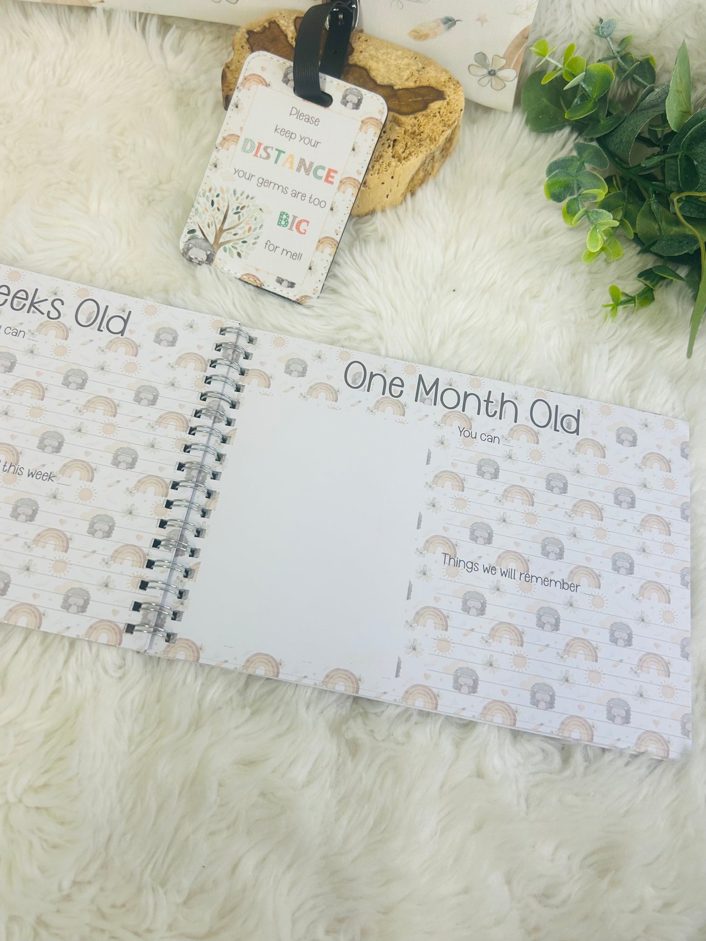 Boho Baby journal, My first year baby book, Hedgehog, memory book, Baby milestone book