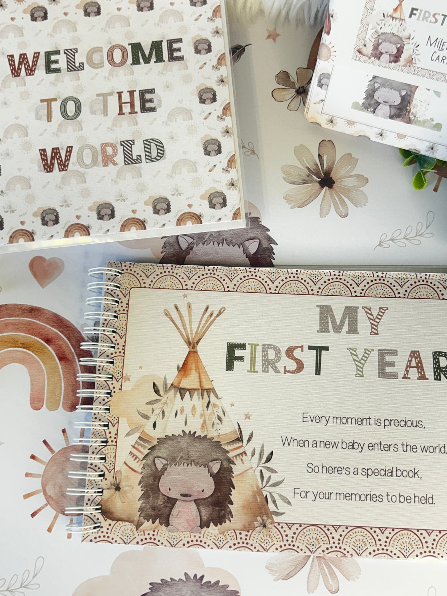 Boho Baby journal, My first year baby book, Hedgehog, memory book, Baby milestone book