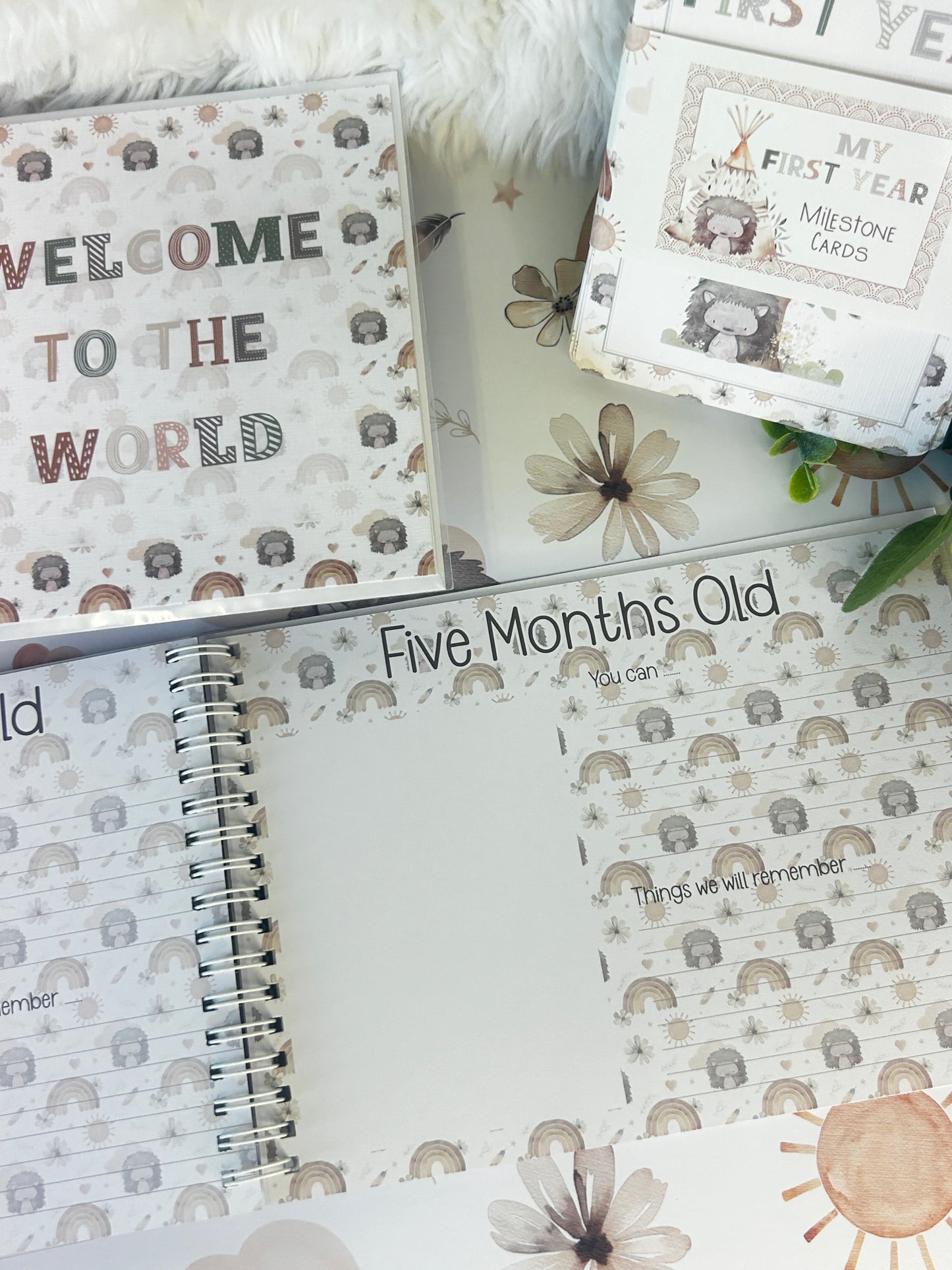Boho Baby journal, My first year baby book, Hedgehog, memory book, Baby milestone book