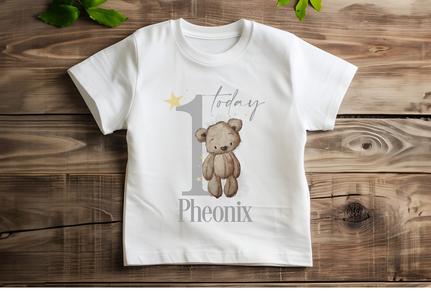 Personalised Neutral Teddy Bear Birthday Age T-shirt, First Birthday