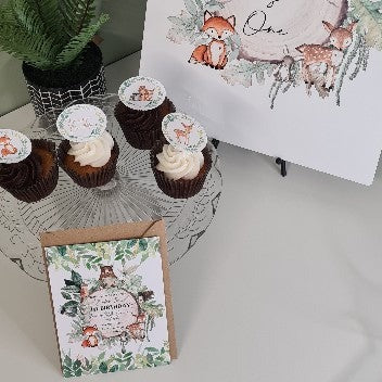 Woodland Theme Animal Cupcake Cake Toppers 12 Cake - First Birthday - Baby Shower