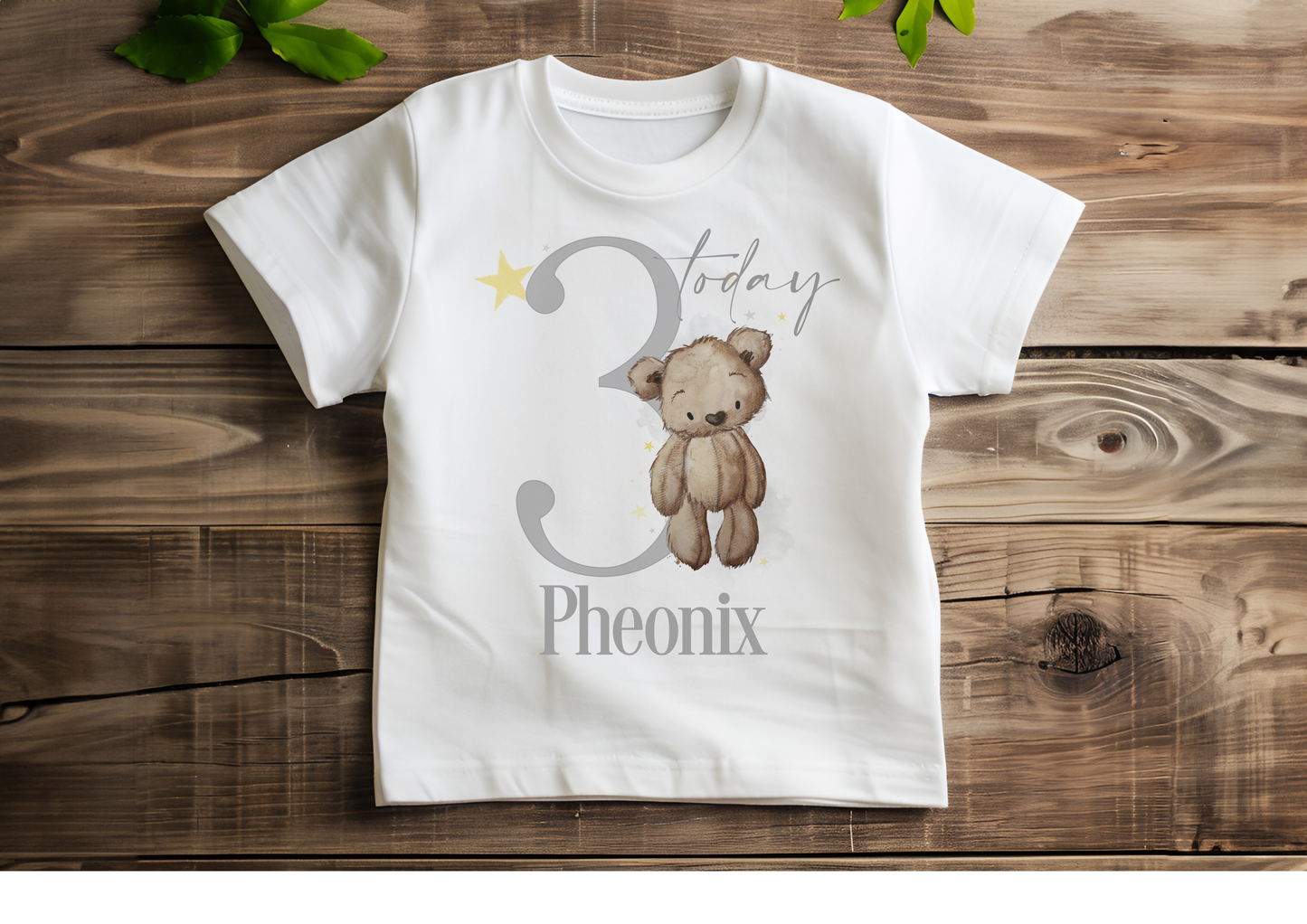 Personalised Neutral Teddy Bear Birthday Age T-shirt, First Birthday