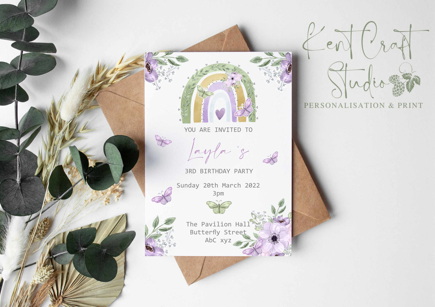 Personalised Butterfly Rainbow Baby Shower Party Invitations