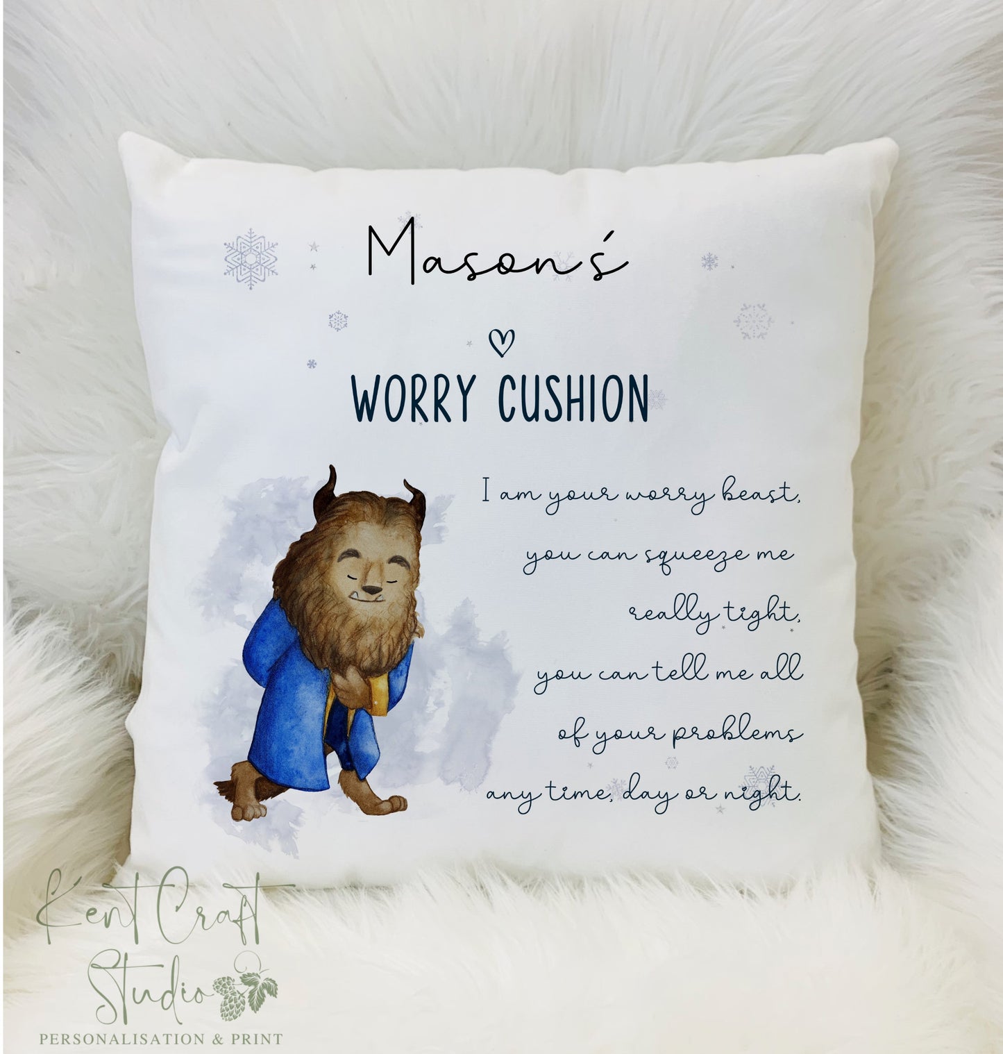 Personalised Princess Fairy Tale Worry Cushion - Beauty and the Beast Inspired