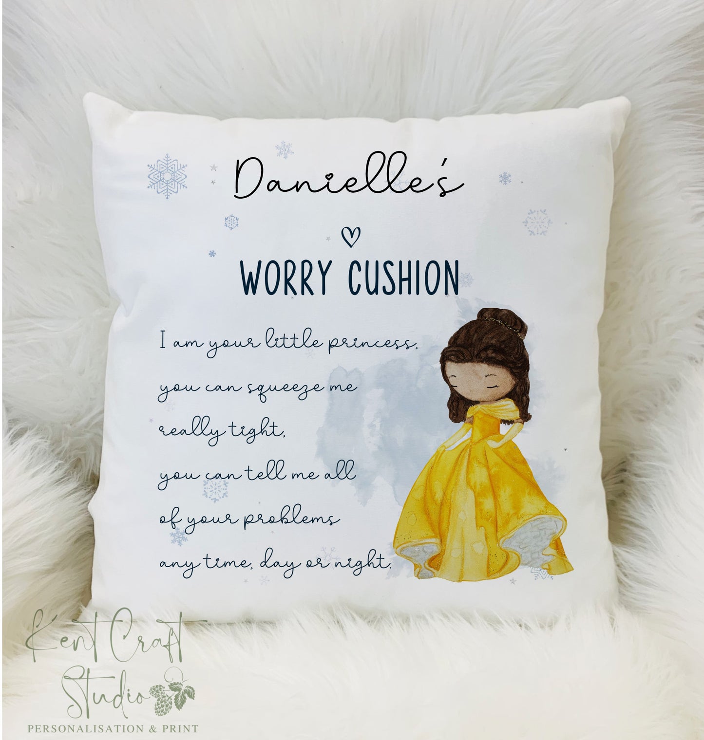 Personalised Princess Fairy Tale Worry Cushion - Beauty and the Beast Inspired