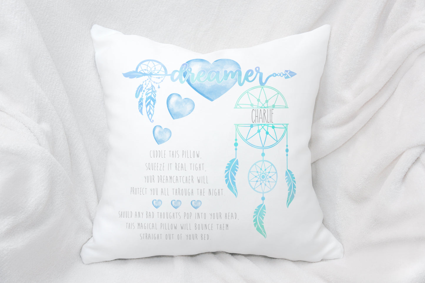 Personalised Dream Catcher Worry Cushion - Pink Or Blue