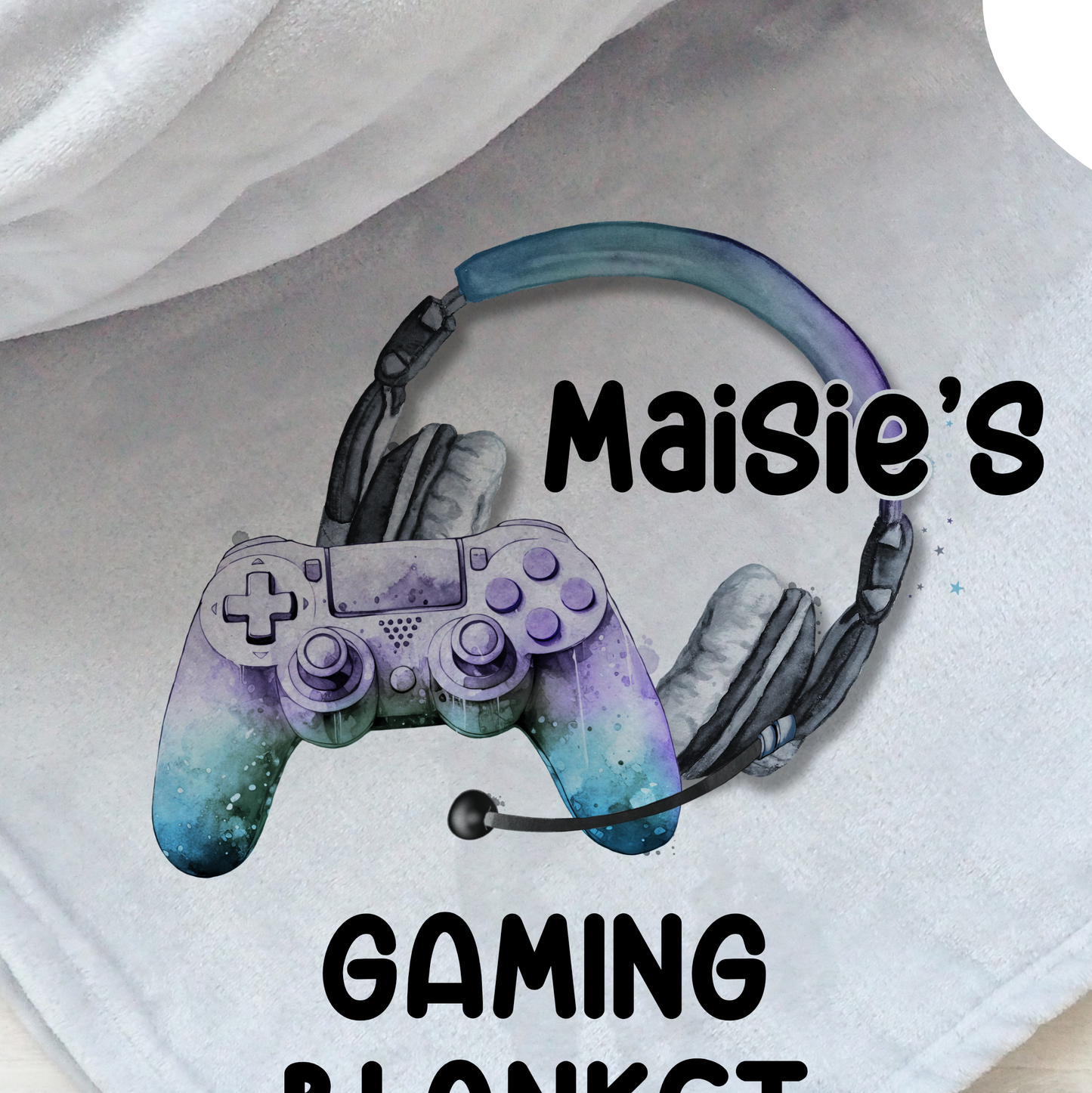 Personalised grey gaming blanket, Teenager gift idea, Gaming bedroom accessories