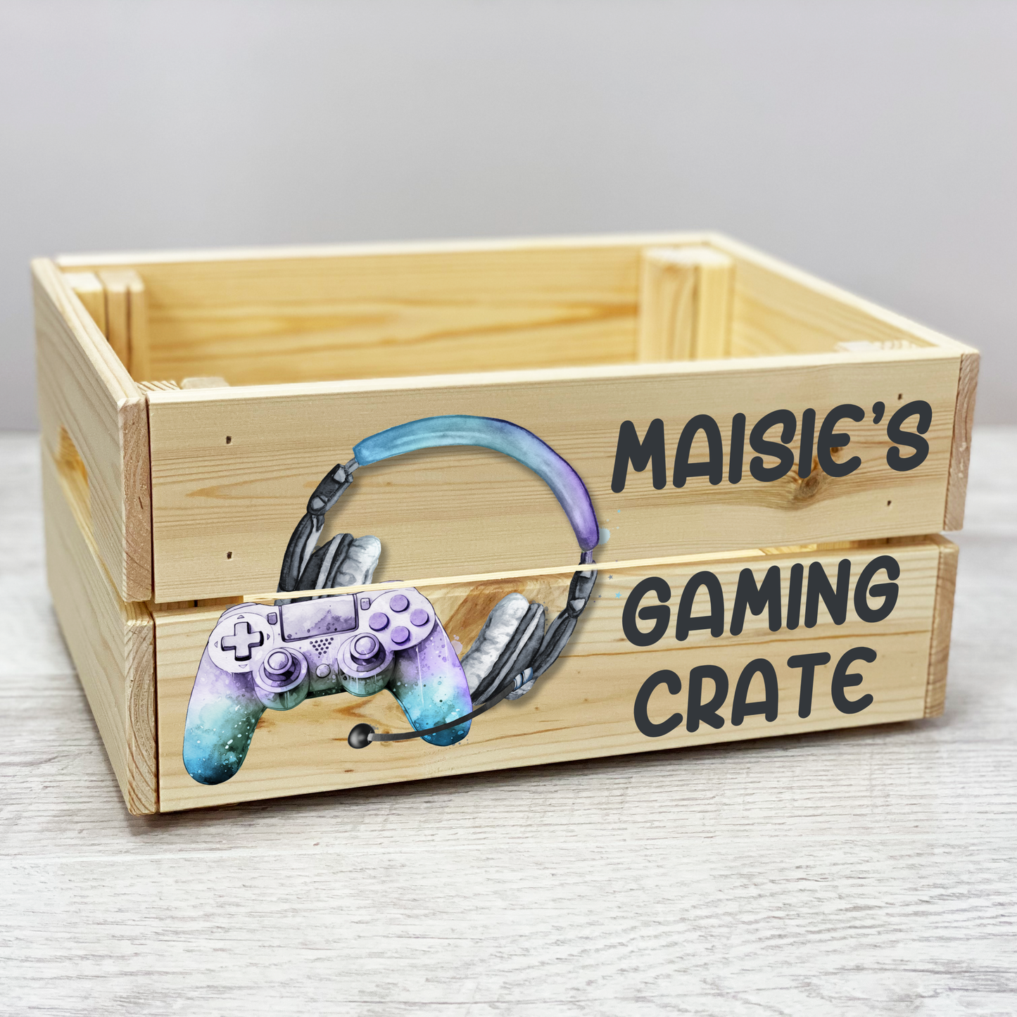 Personalised gaming hamper, Gaming wooden crate, Personalised gaming gift