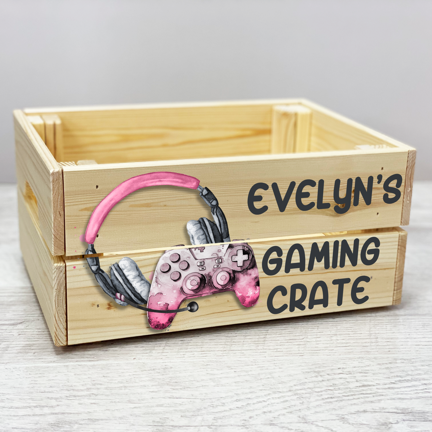 Personalised gaming hamper, Gaming wooden crate, Personalised gaming gift