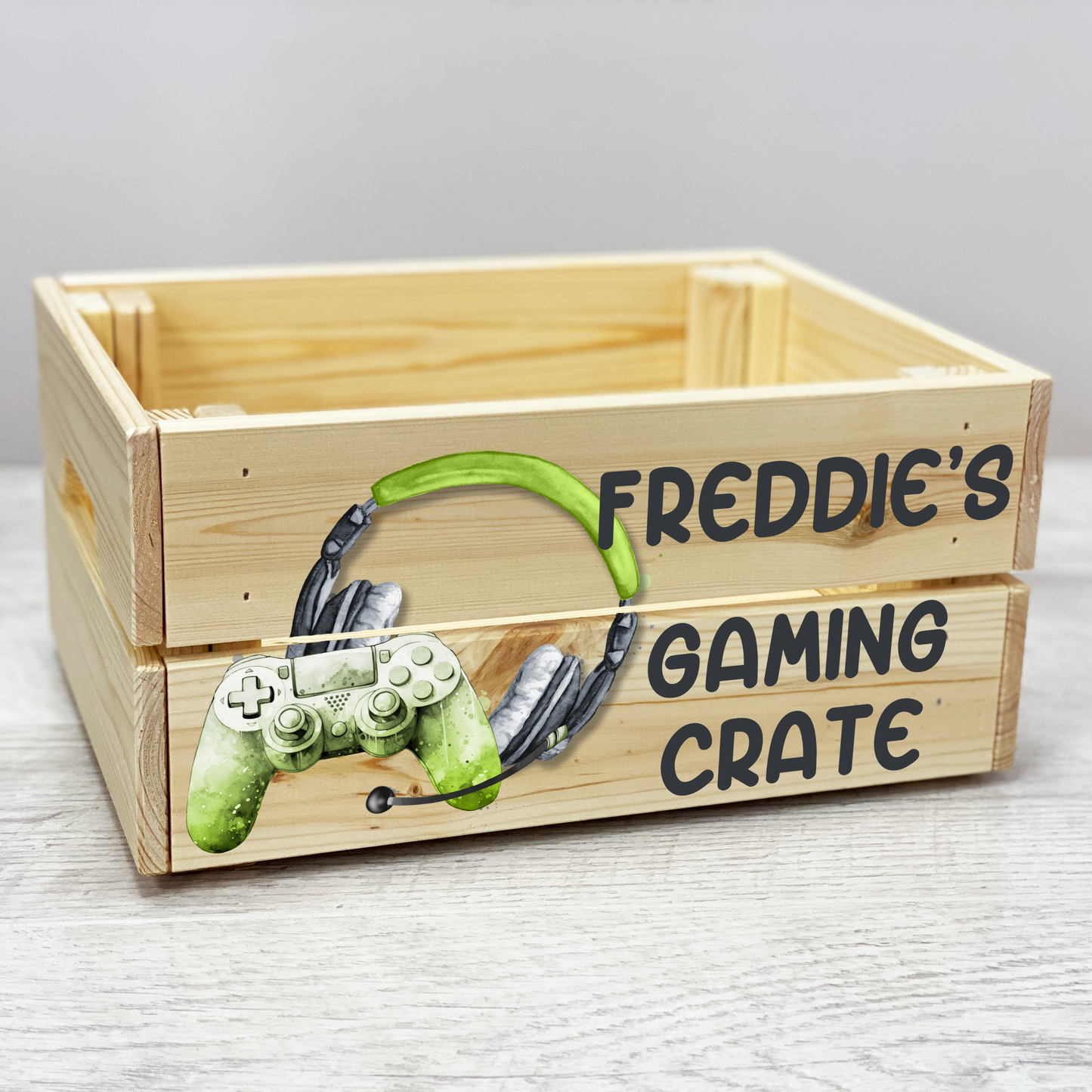 Personalised gaming hamper, Gaming wooden crate, Personalised gaming gift