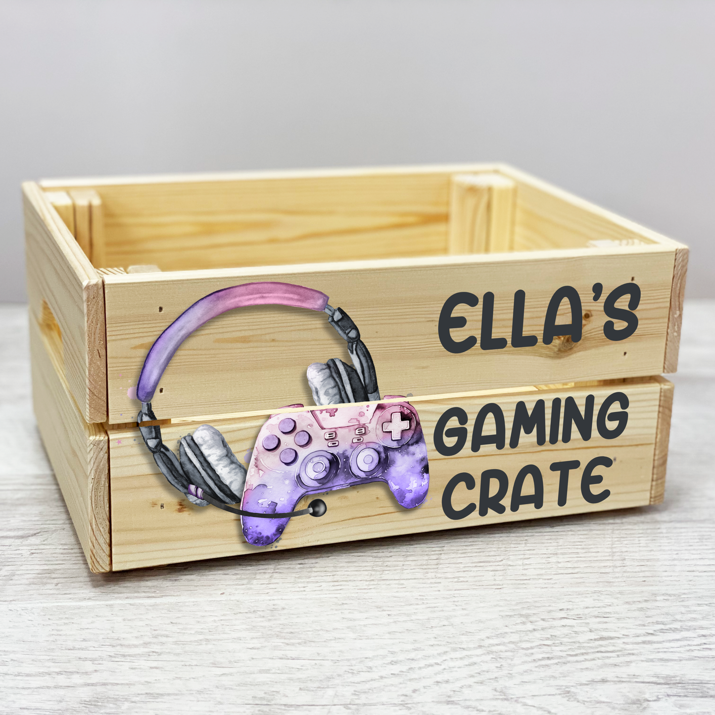 Personalised gaming hamper, Gaming wooden crate, Personalised gaming gift
