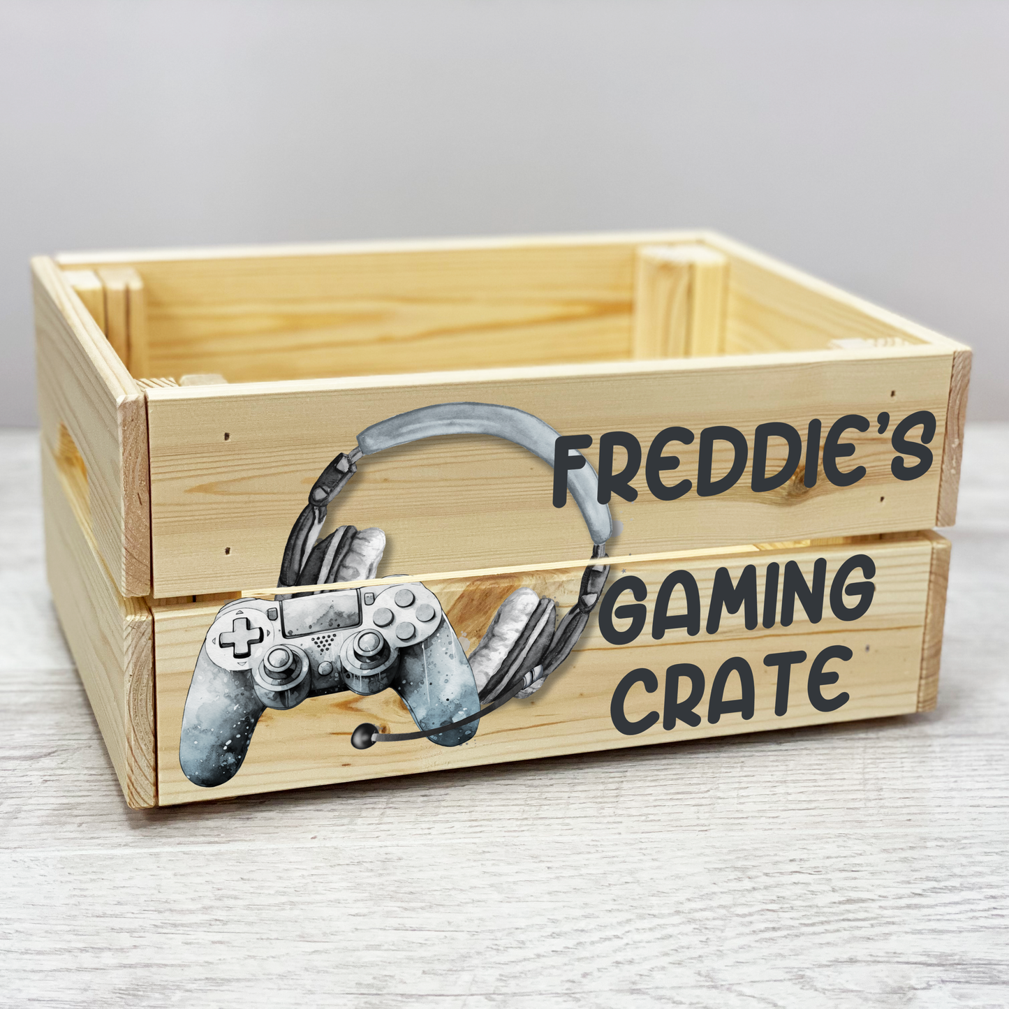 Personalised gaming hamper, Gaming wooden crate, Personalised gaming gift