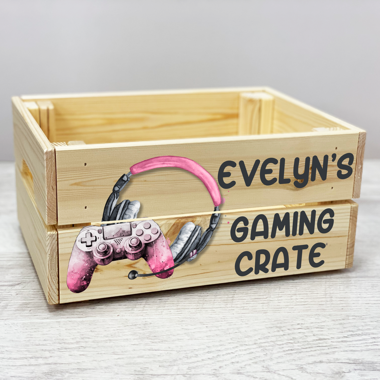 Personalised gaming hamper, Gaming wooden crate, Personalised gaming gift