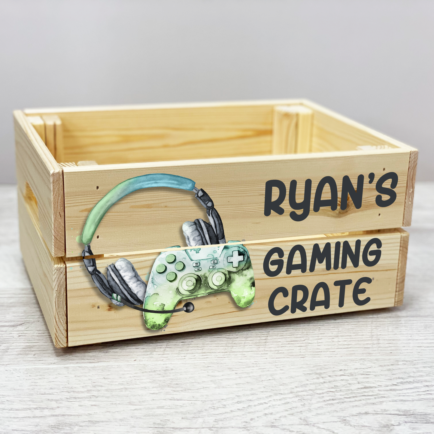 Personalised gaming hamper, Gaming wooden crate, Personalised gaming gift