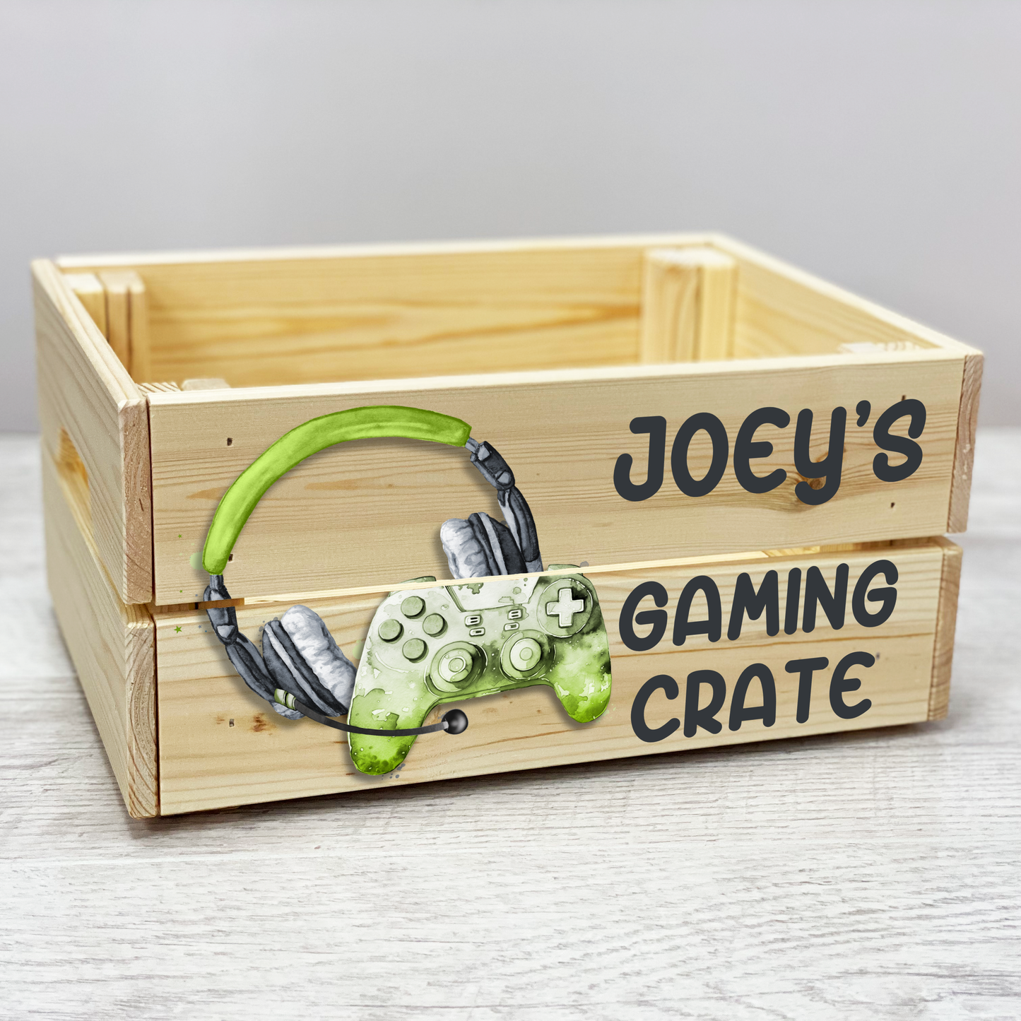 Personalised gaming hamper, Gaming wooden crate, Personalised gaming gift