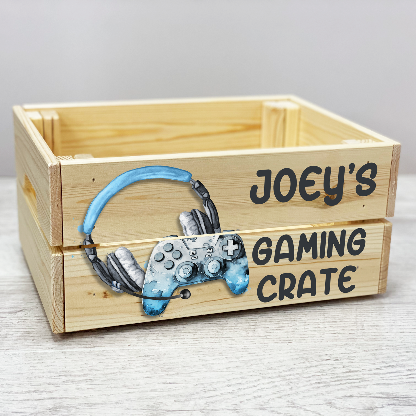 Personalised gaming hamper, Gaming wooden crate, Personalised gaming gift