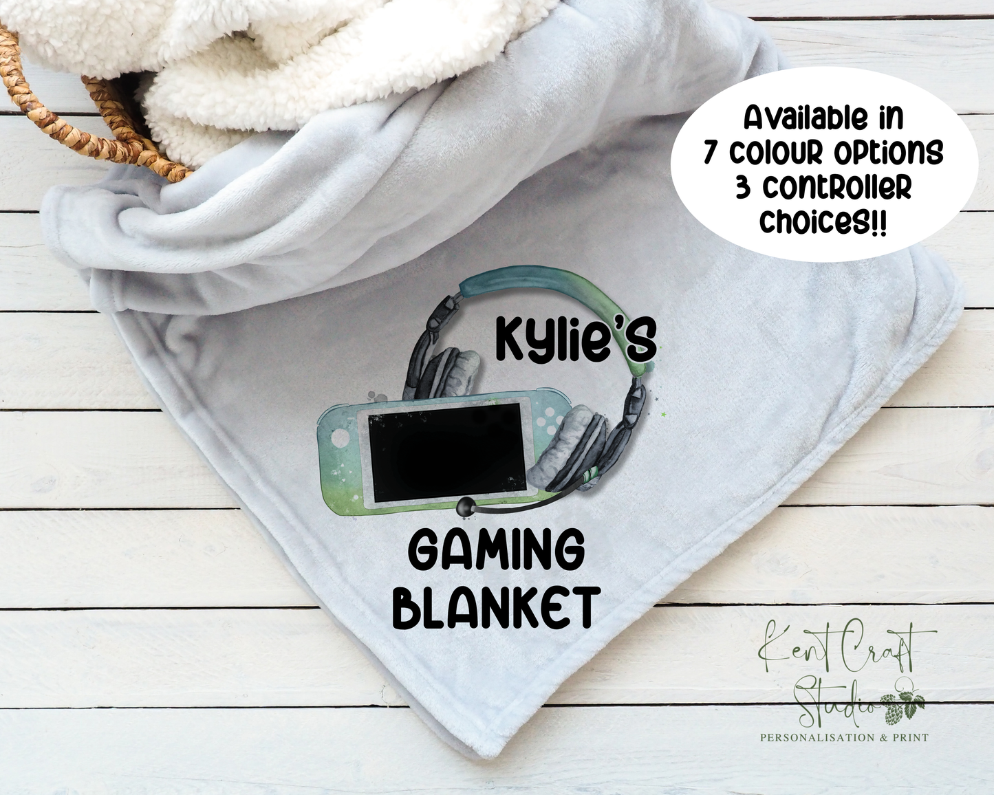 Personalised grey gaming blanket, Teenager gift idea, Gaming bedroom accessories