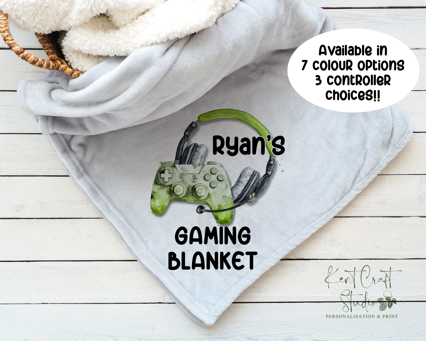 Personalised grey gaming blanket, Teenager gift idea, Gaming bedroom accessories
