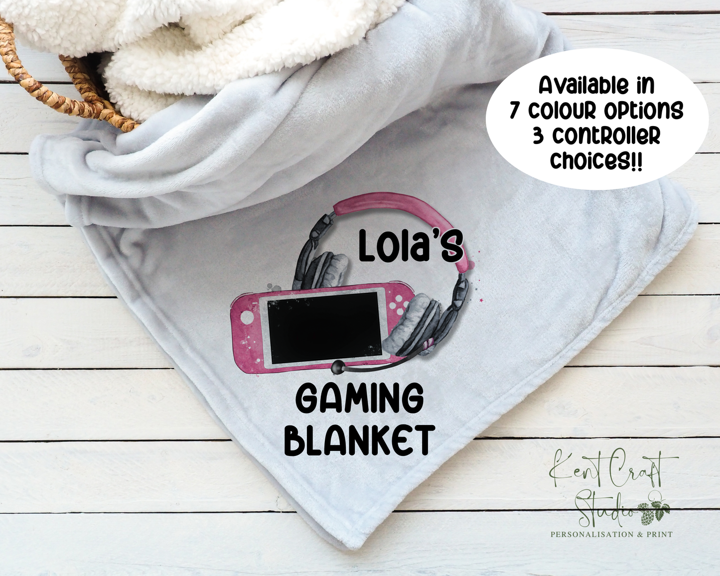 Personalised grey gaming blanket, Teenager gift idea, Gaming bedroom accessories