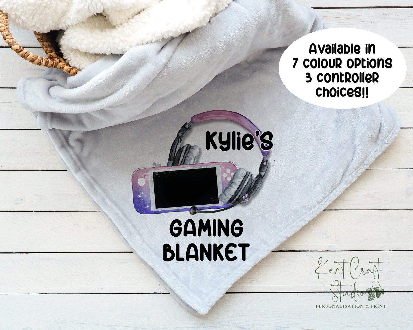 Personalised grey gaming blanket, Teenager gift idea, Gaming bedroom accessories