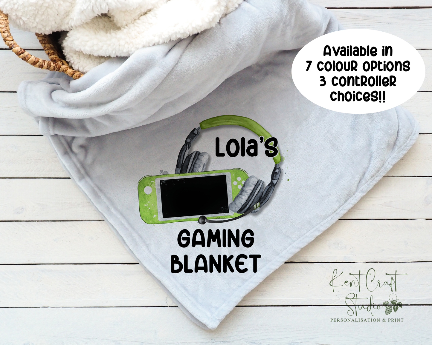 Personalised grey gaming blanket, Teenager gift idea, Gaming bedroom accessories