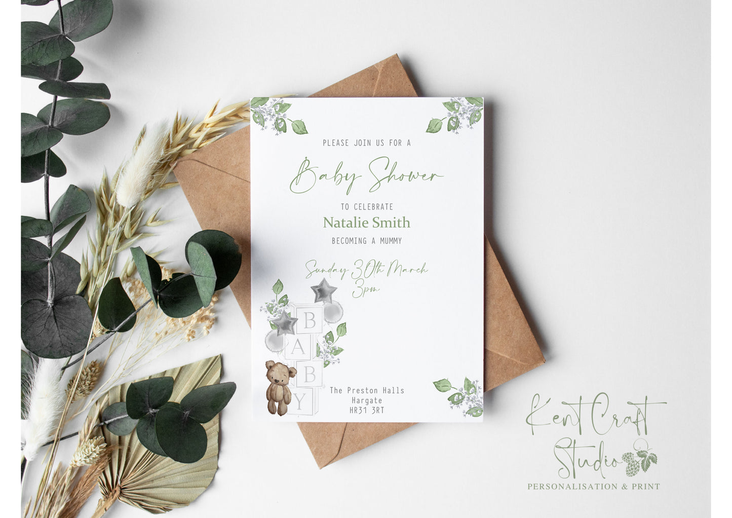 Personalised Boho Teddy Bear Birthday Party Invitations - Baby shower