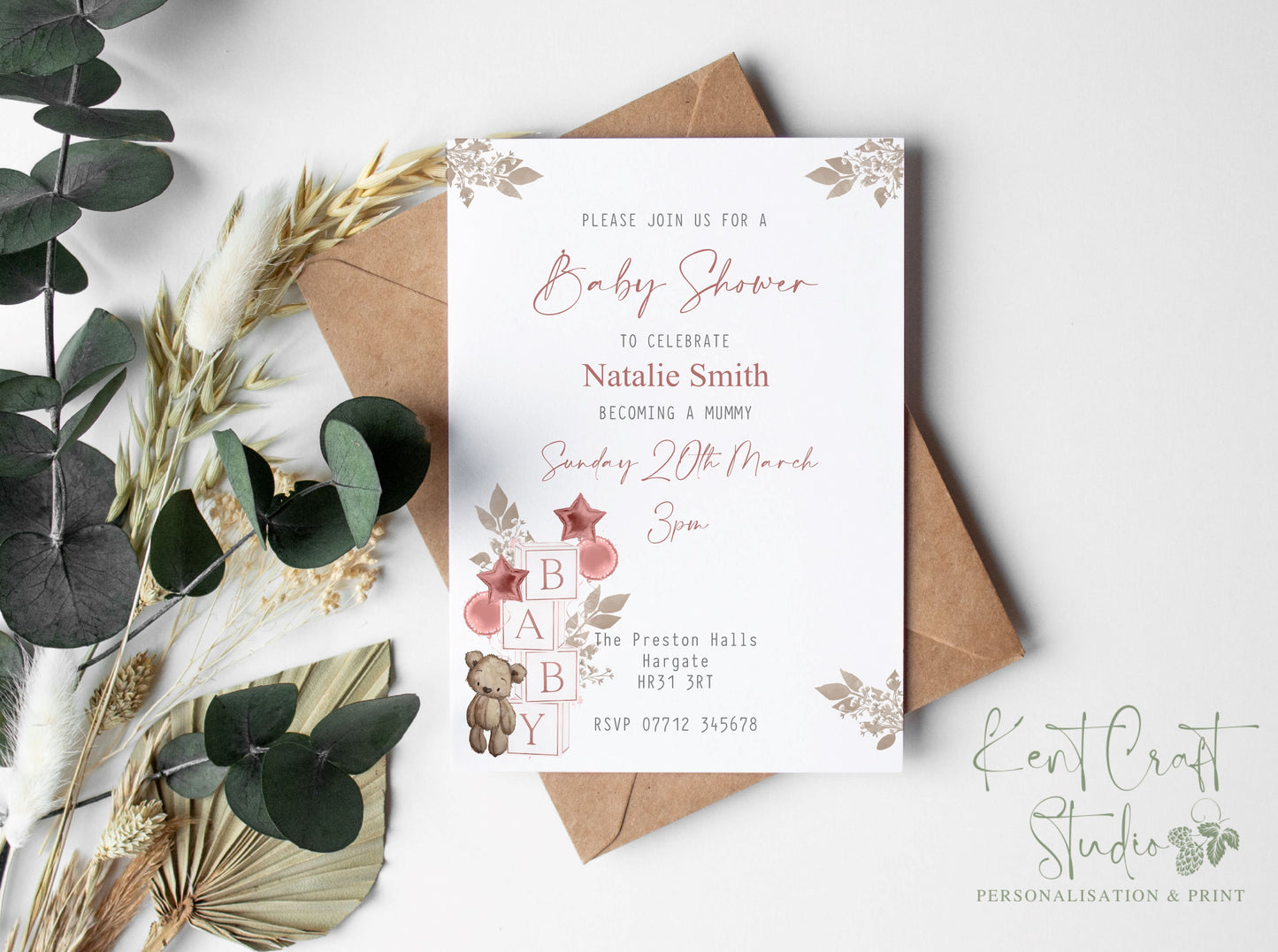 Personalised Boho Teddy Bear Birthday Party Invitations - Baby shower