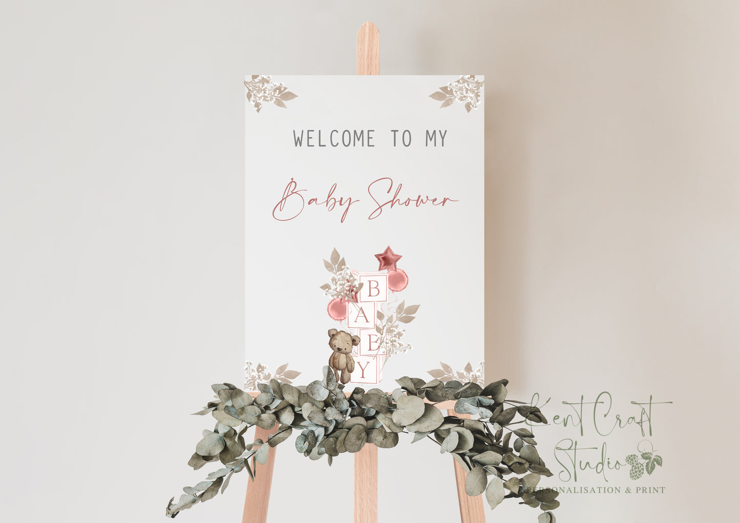 Personalised Birthday Boho Baby Shower Teddy Bear Party Sign