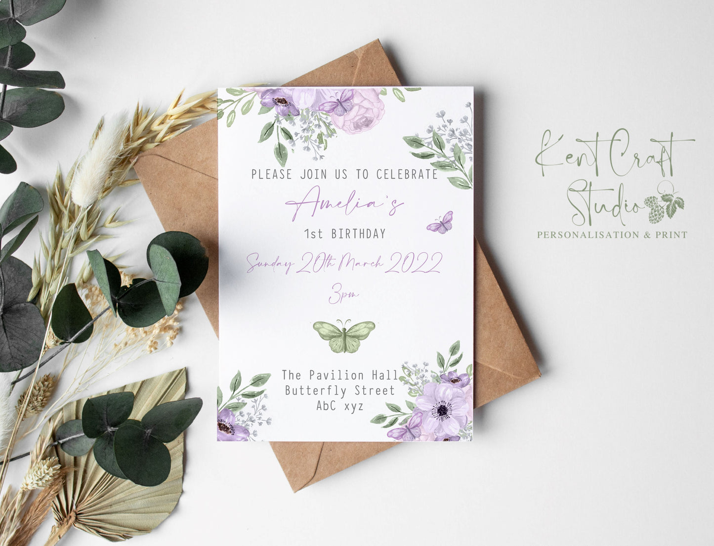 Personalised Lilac Butterfly Party Invitations - Birthday - Baby shower
