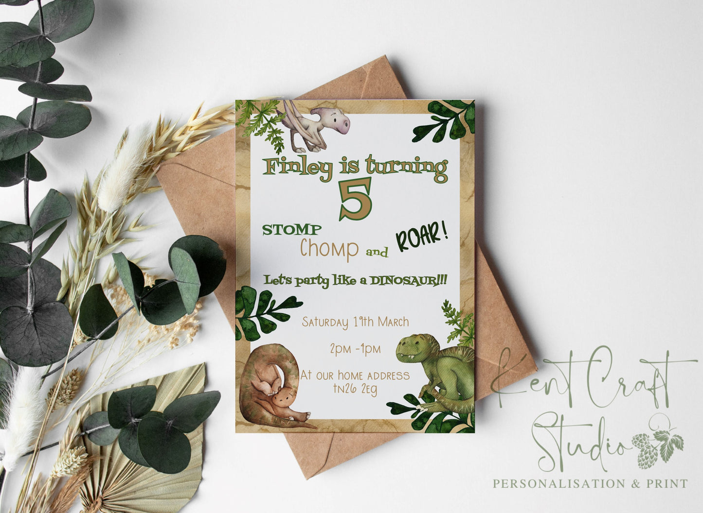Personalised Dinosaur Party Invitation & Envelopes - Birthday - Limited Edition