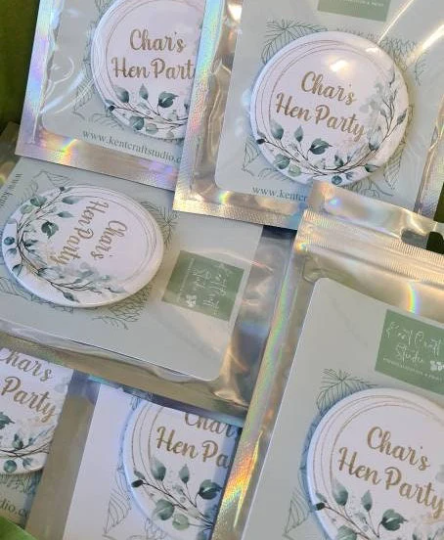 Personalised Bride to be badge, Hen Do party badges, Bridal party gifts, Eucalyptus gold wedding