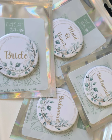 Personalised Bride to be badge, Hen Do party badges, Bridal party gifts, Eucalyptus gold wedding