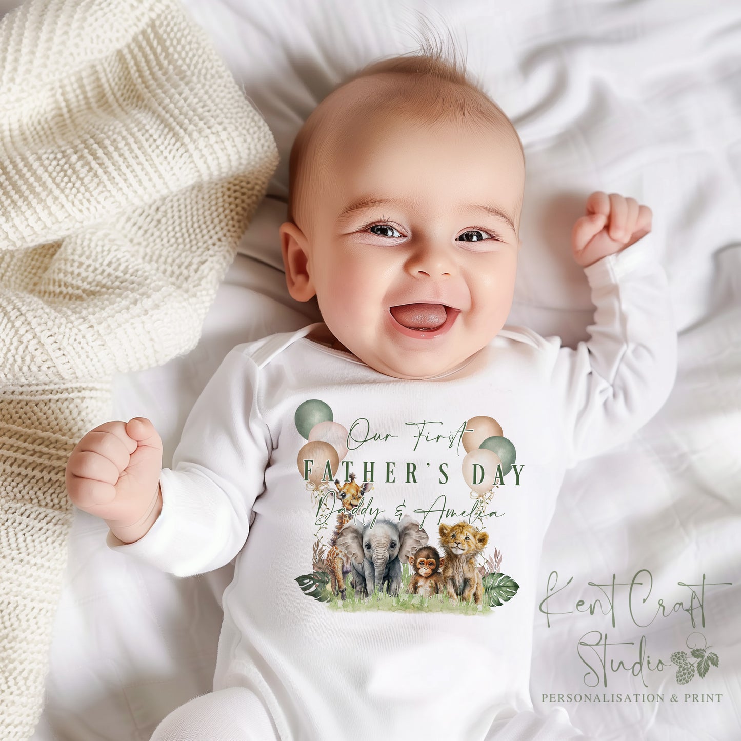 Personalised Safari Babygrow Sleepsuit, Vest, New Daddy Gift, Father's Day Gift, New Baby