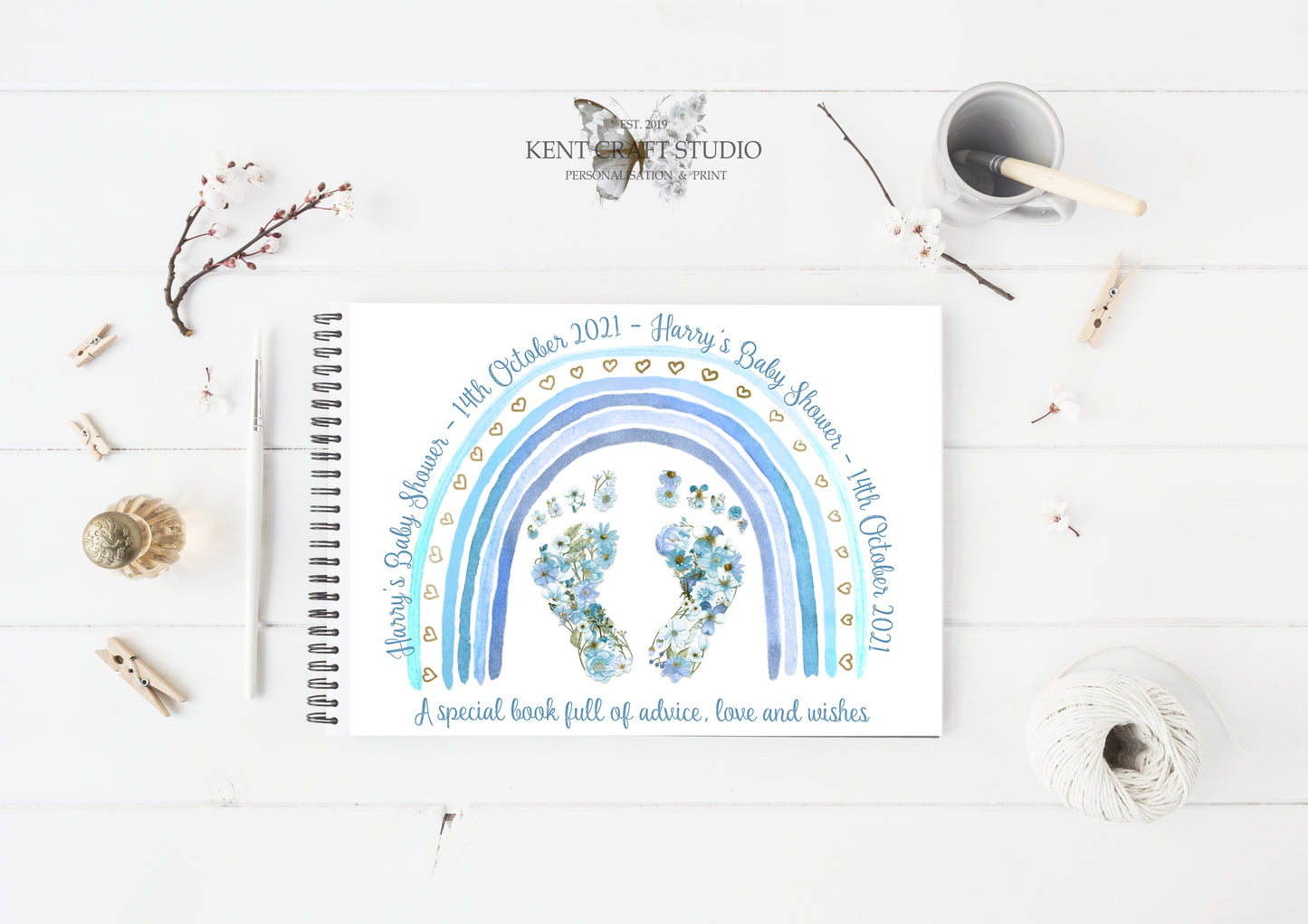 Personalised Baby Shower Guest Book - Floral Footprint