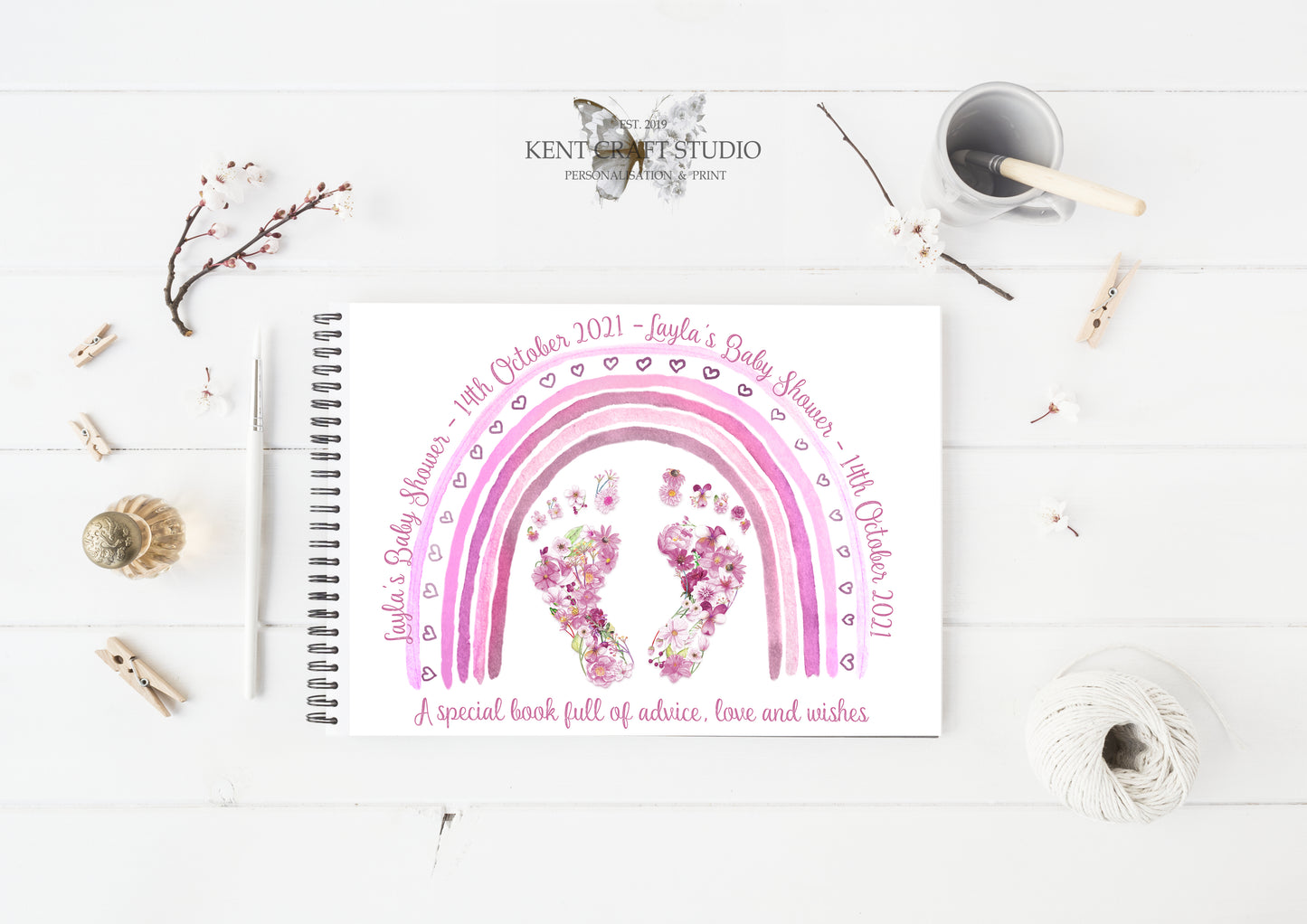 Personalised Baby Shower Guest Book - Floral Footprint
