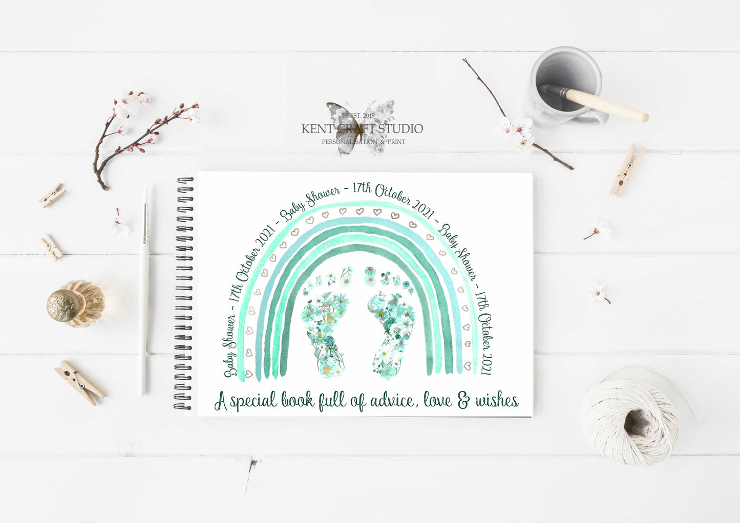 Personalised Baby Shower Guest Book - Floral Footprint
