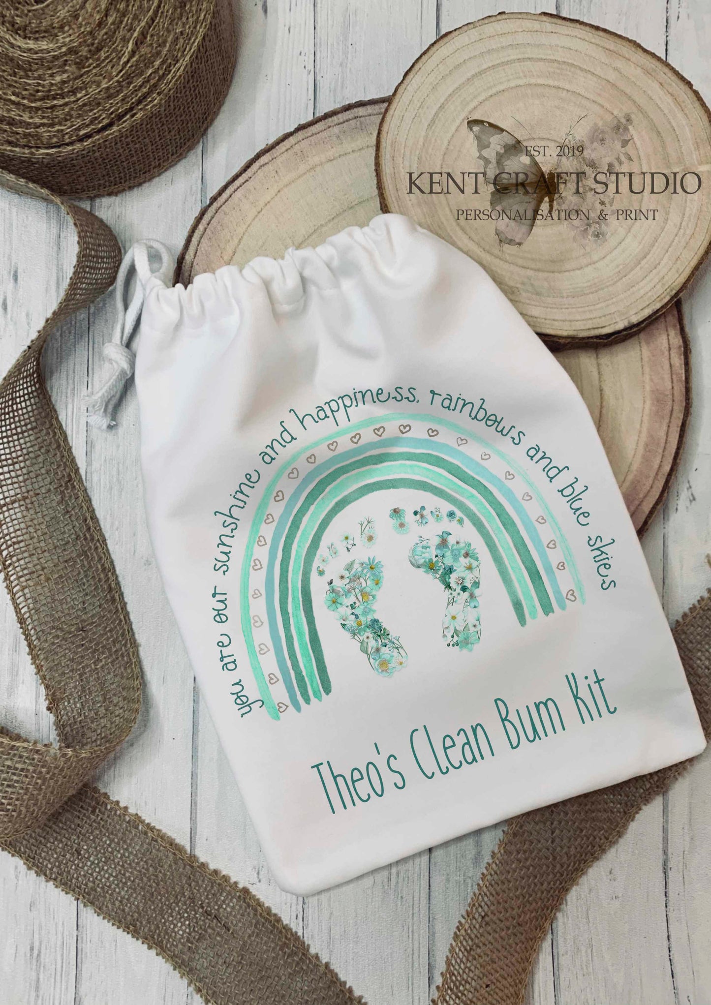 Personalised Baby Changing Bag - Floral Footprint - Clean Bum Kit
