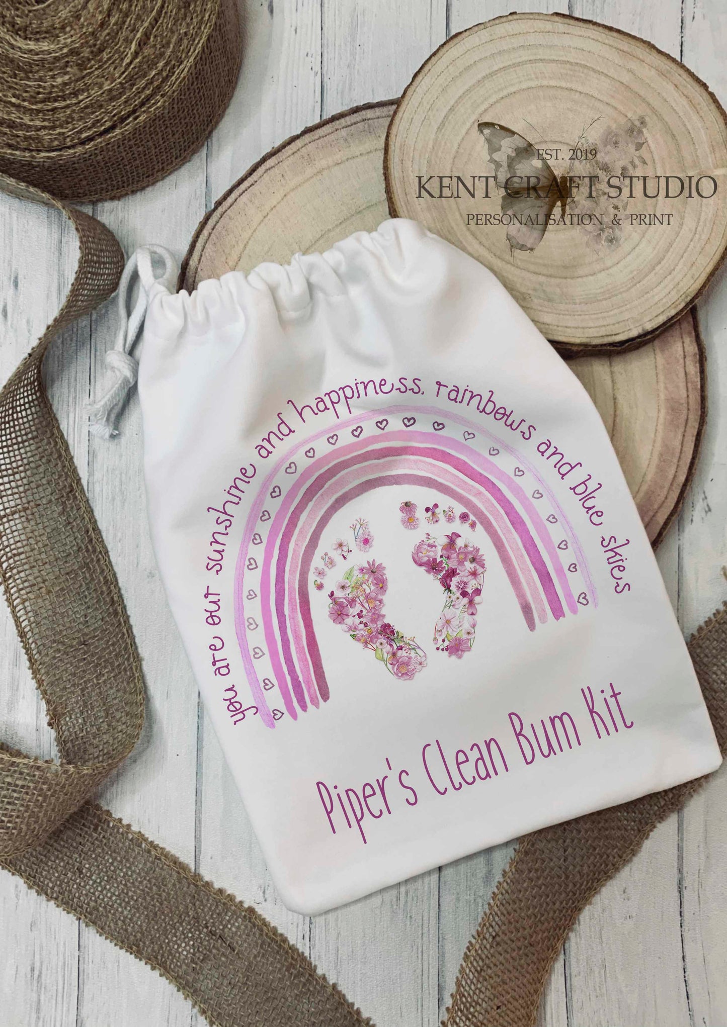 Personalised Baby Changing Bag - Floral Footprint - Clean Bum Kit