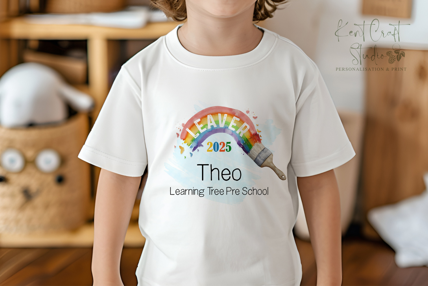 Personalised Nursery Graduation, Pre-School Leavers T-Shirt, Nursery Graduate Paintbrush Rainbow