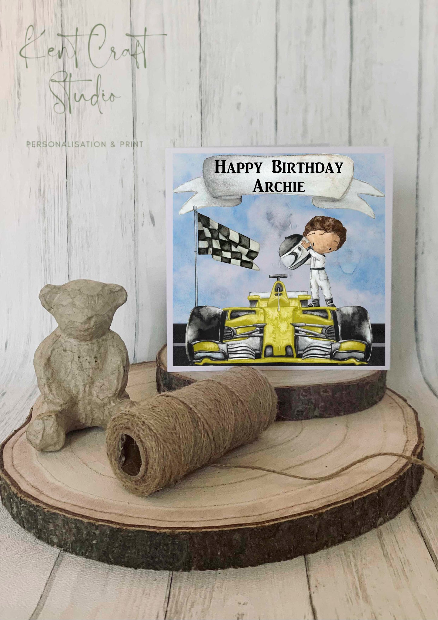 Personalised Racing Car Greetings Card - Race Girl Boy