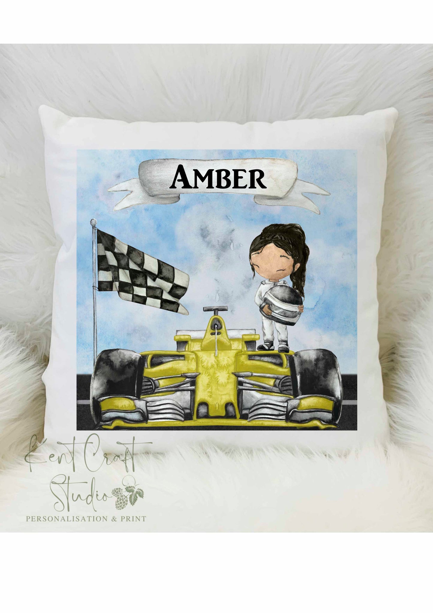Personalised Racing Driver Cushion - Racer Girl or Boy