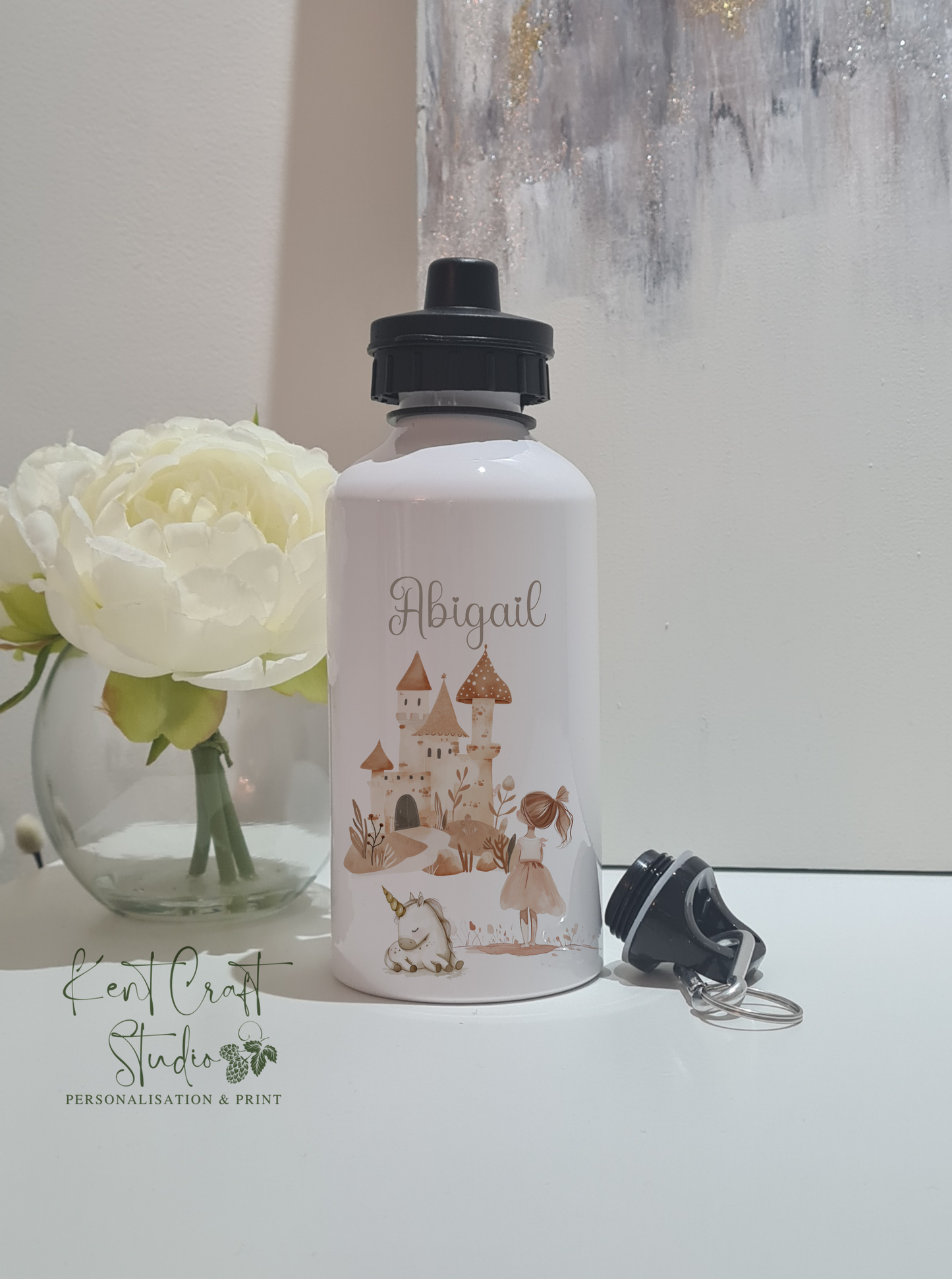 Personalised Unicorn Castle Boho Metal Water Drinks Bottle - Sports Cap - 500ml